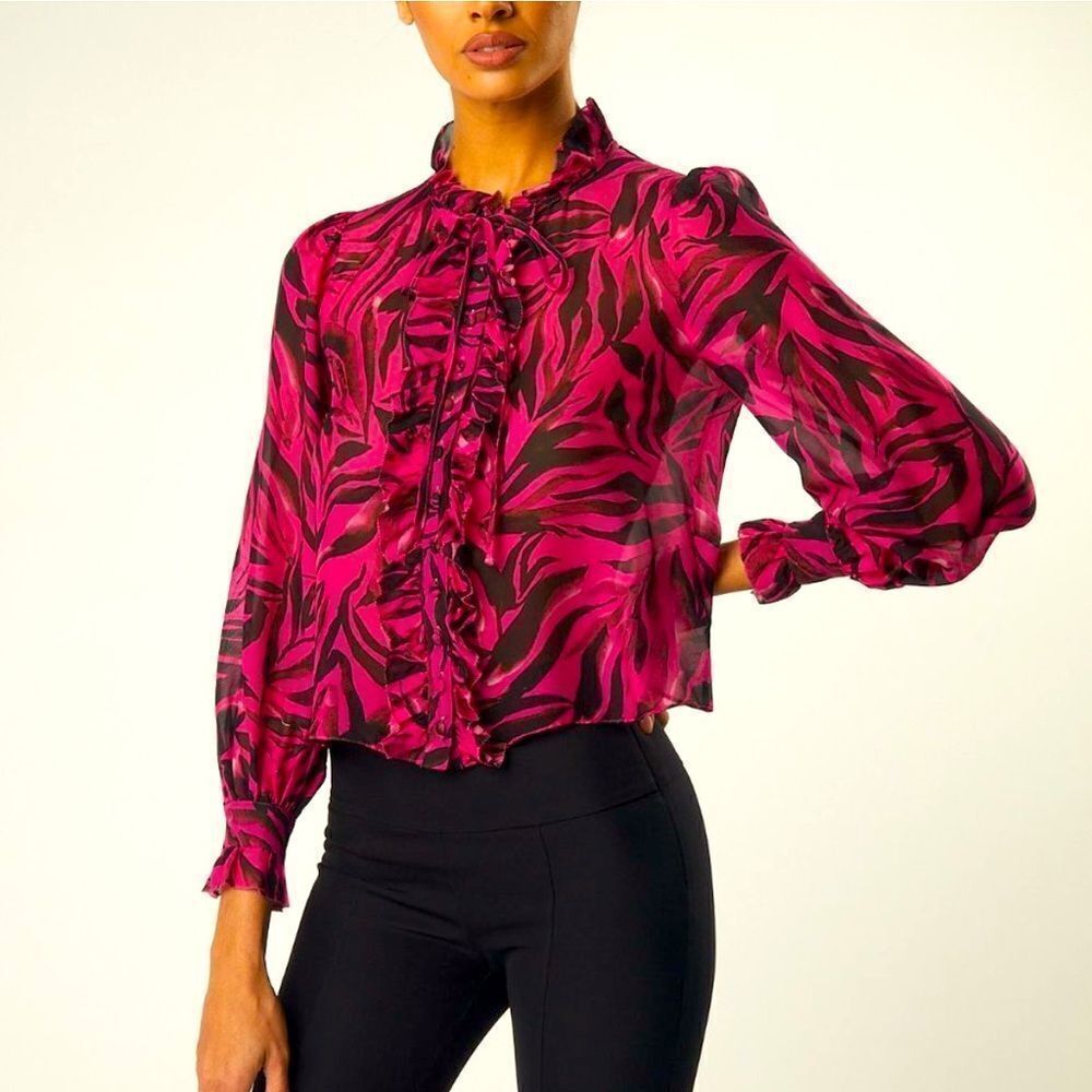 Gorgeous Ladaire Zebra Print 100%Silk Blouse, Hot Pink